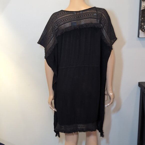 HOLIDAY By F&F Kaftan Dress Fringe Trim Sheer Crochet Drawstring Swim Cover Up - Picture 8 of 14